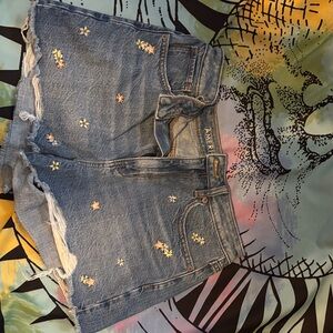 Aerie Light Blue Jean Shorts with Floral Accents